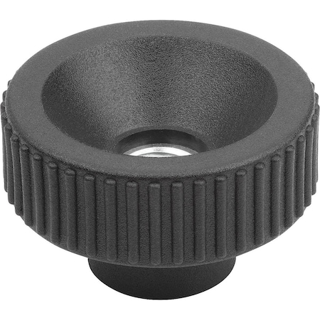 Kipp Knurled Nut, D=M05, D1=20, H=15, Thermoplastic Black Ral7021, Comp:Stainless Steel Bright K1472.20052